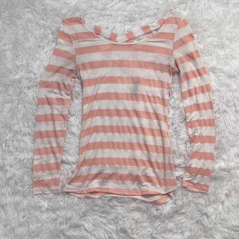 Y2K Coral & White Striped Criss Cross Detail Top Small
